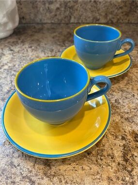 Mayfair Burleigh Bright Blue and Yellow Teacup and Saucer Set - 2pcs England